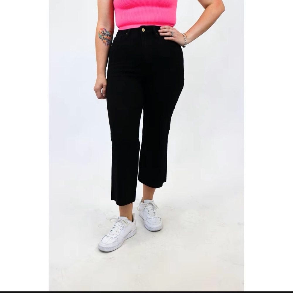 Judy Blue Crop Wide Leg Tummy Control Jeans, black, size 15